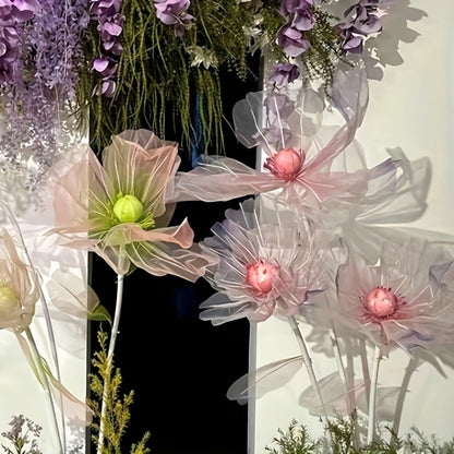 Artificial Flowers Giant Three-Piece Silk Mesh Display Set with Base, Branches and Eight Color Options