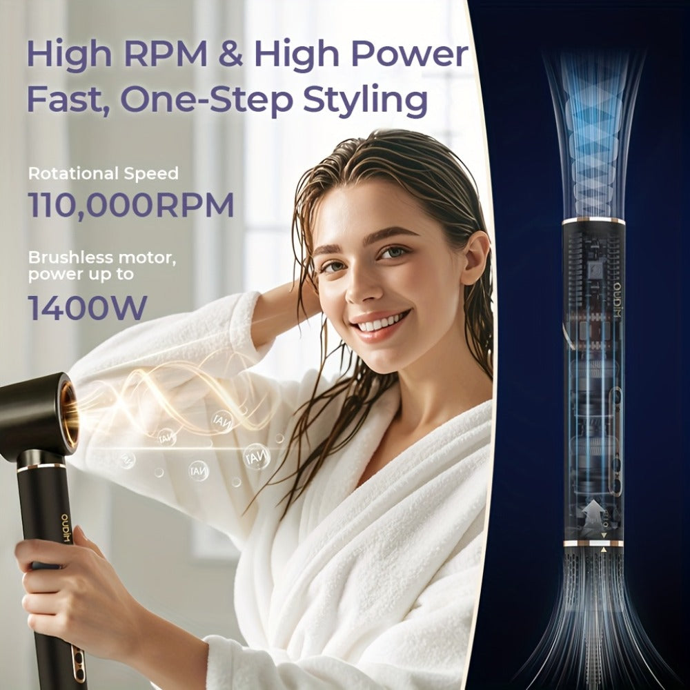 OUDIM 6-in-1 Hot Air Brush Hair Styling Tool with 110,000 RPM Motor, Foldable Handle and Storage Bag