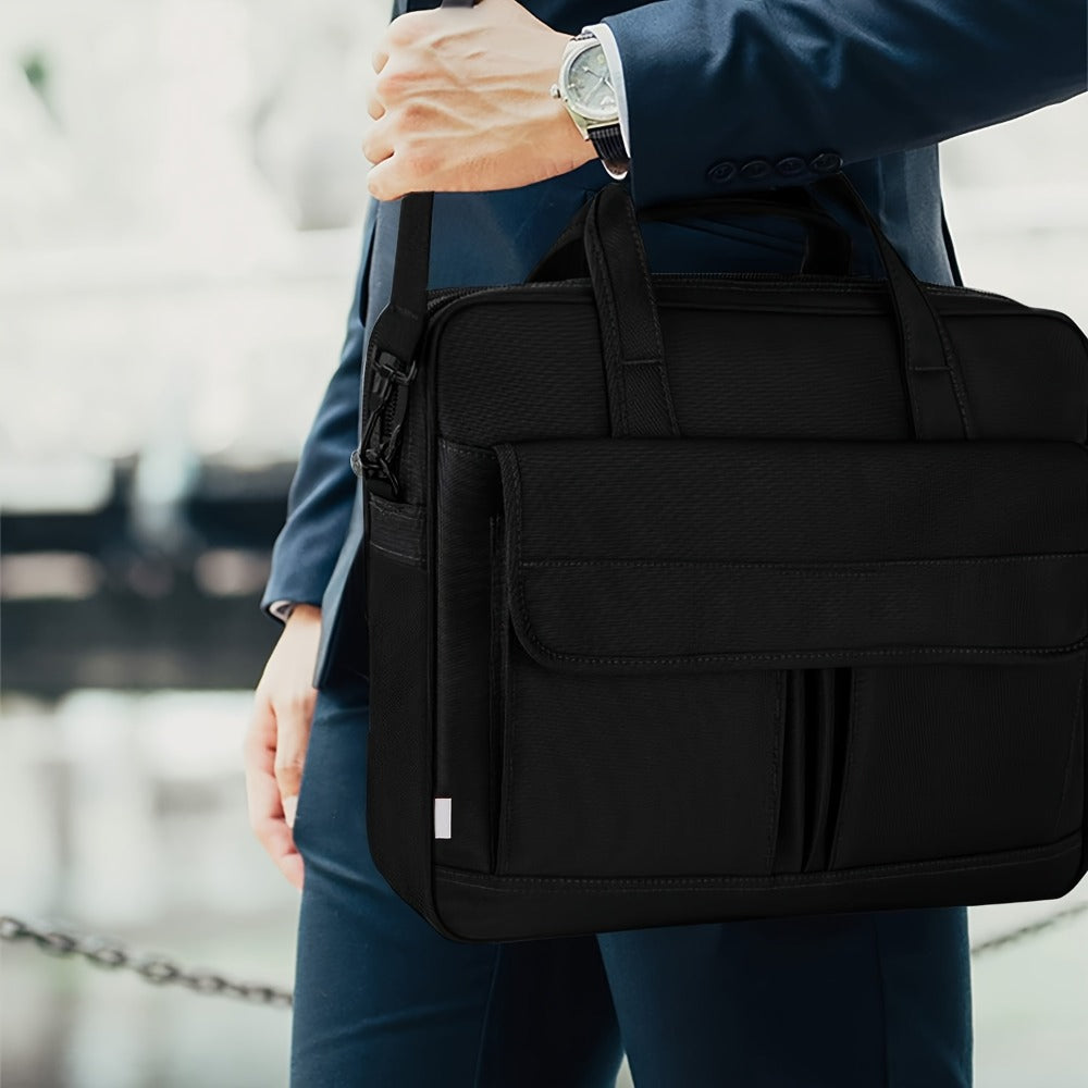 Laptop Bag 15.6-Inch Business Briefcase with Foam Sleeve, Luggage Strap & Multi-Pockets for Work & Travel