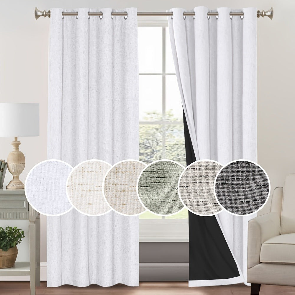 Two-Panel Linen-Textured Blackout Curtain Set in Six Colors with 52-Inch Width and Four Lengths
