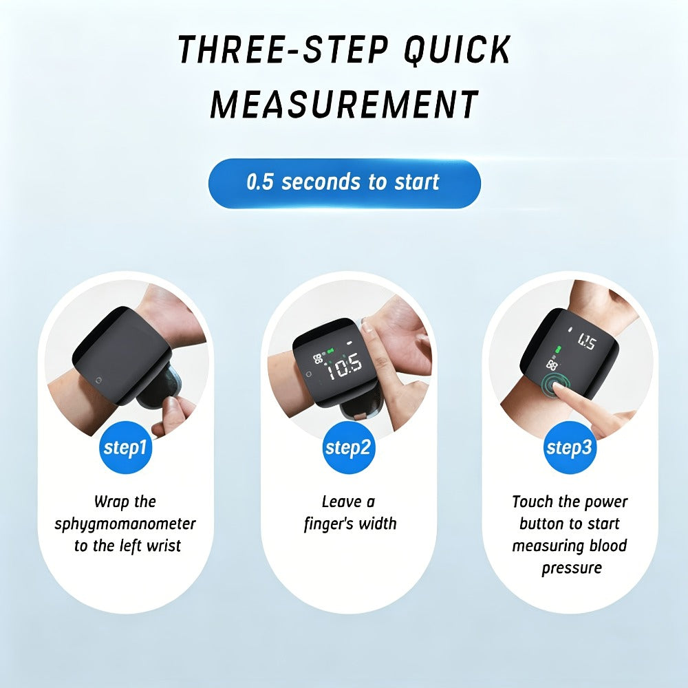 Blood Pressure Monitor for Wrist, Portable Black Digital Device with Large Display and One-Button Control