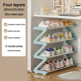 Breeze Blue - Four-Tier Shoe Rack [Upgraded with Four Metal Tubes - Thickened and Hardened Plastic Parts]