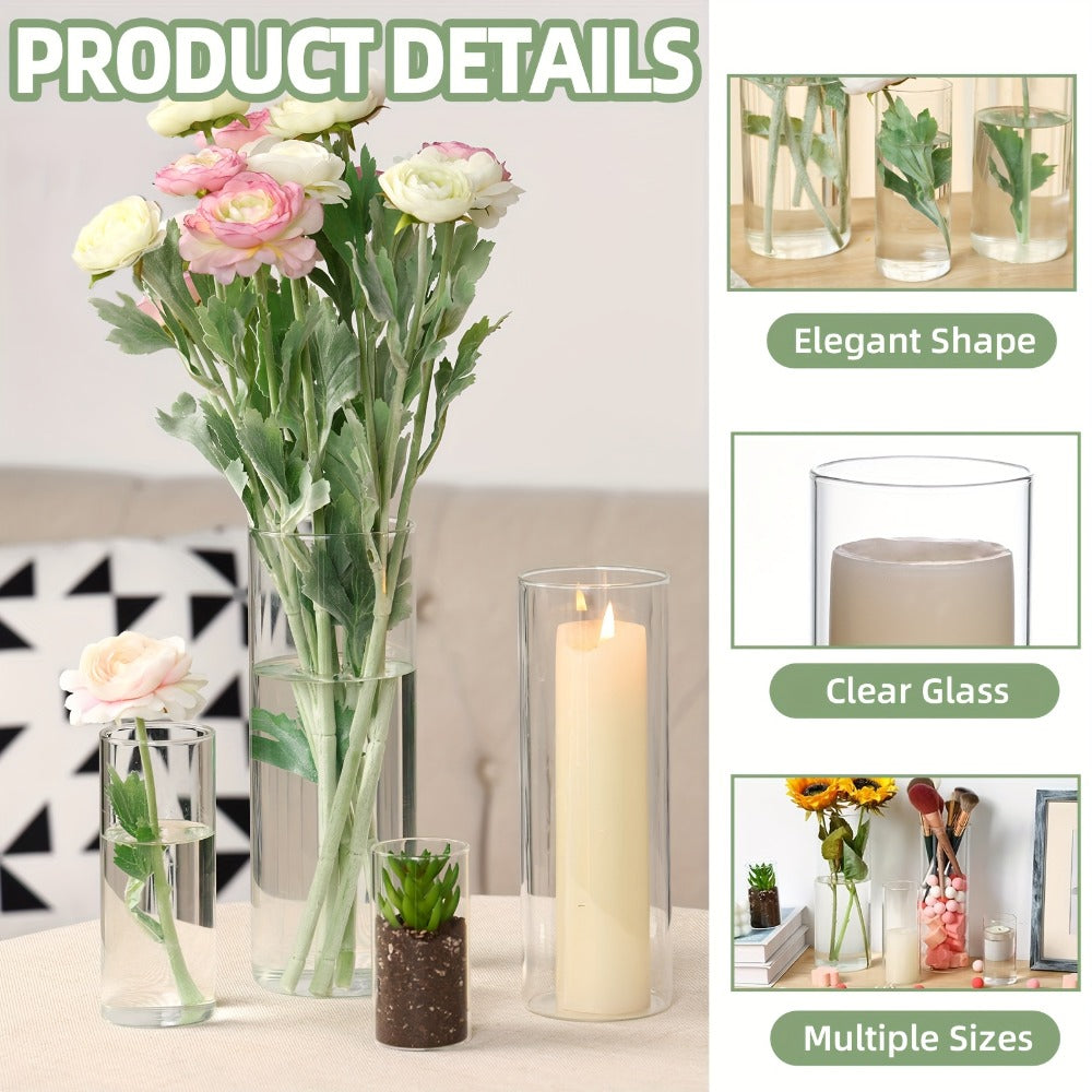 Clear Cylinder Vase Set in Four Heights with Twelve-, Twenty-Four- or Forty-Eight-Piece Quantities
