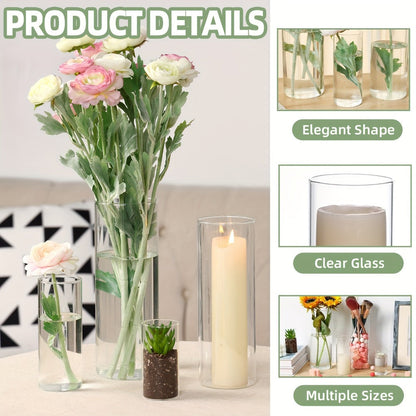 Clear Cylinder Vase Set in Four Heights with Twelve-, Twenty-Four- or Forty-Eight-Piece Quantities