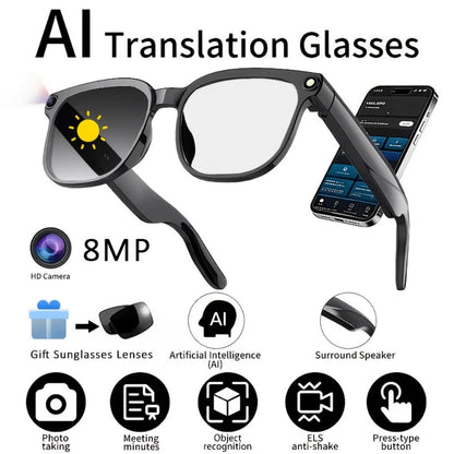 ChatGPT AI Smart Glasses with 8MP HD Camera – Real-Time Translation, Wireless Calling, Blue Light Protection, Dual Mic ENC, Touch Control, Photochromic & Camera-Free Variants for Men Women