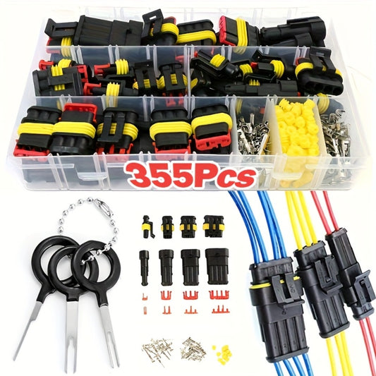 Automotive Electrical Connector Terminal Kit 355PCS - 1/2/3/4 Pin Wire Plug Set for Car Repair, Wiring Harness & Electrical Maintenance, Universal Fit