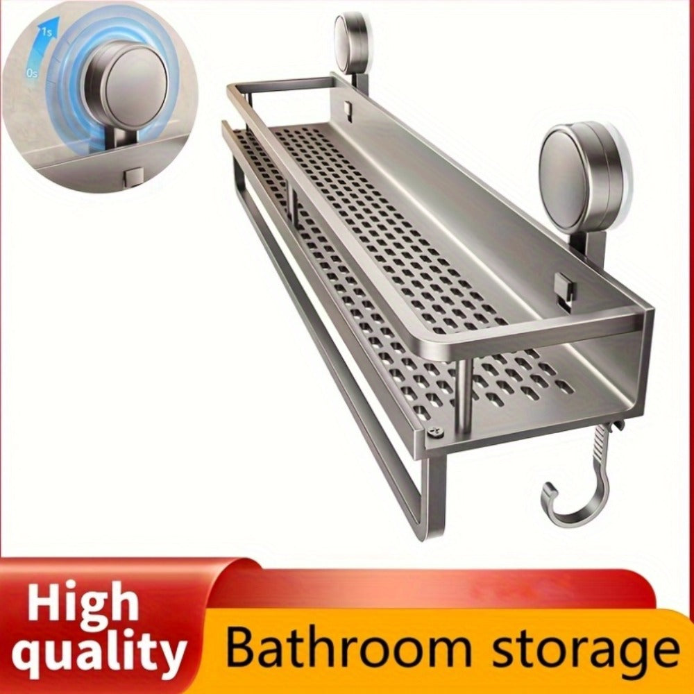 Wall-Mounted Suction Cup Shower Caddy with Towel Hook in Three Size and Pack Options for Bathrooms