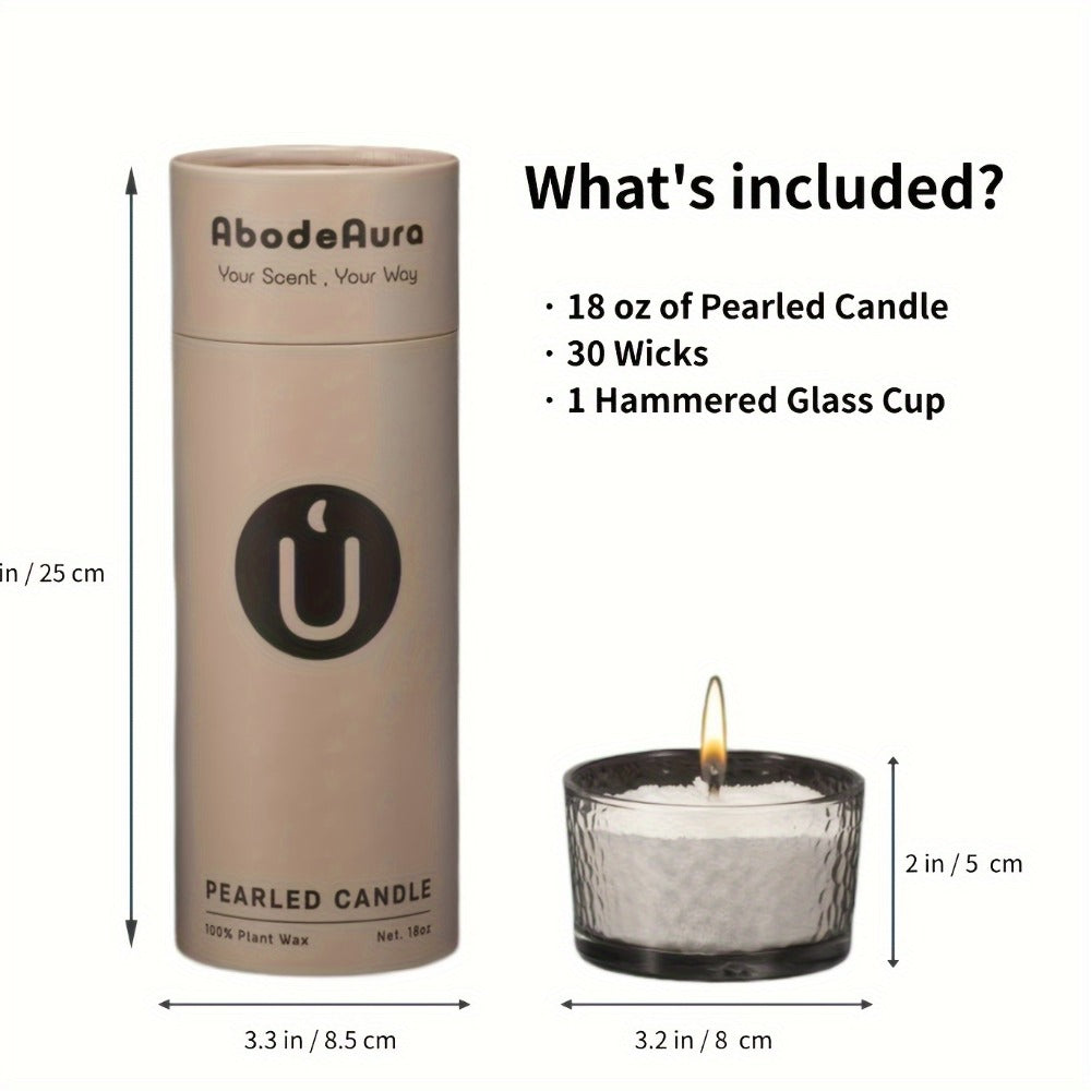 18oz Pearled Candle Kit with Hammered Glass Cup, 30 Separate Wicks and Five Scent Selections
