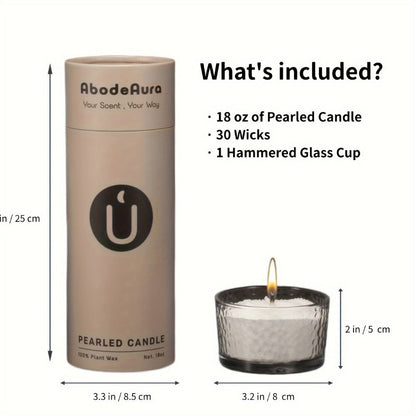 18oz Pearled Candle Kit with Hammered Glass Cup, 30 Separate Wicks and Five Scent Selections