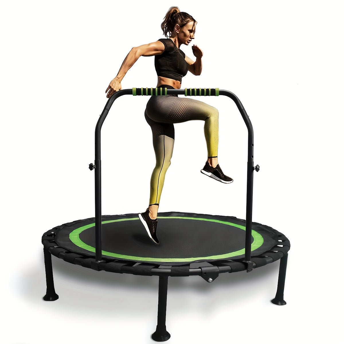 40-Inch Foldable Mini Trampoline with Adjustable Foam Handle, Bungee Straps and Three Colors