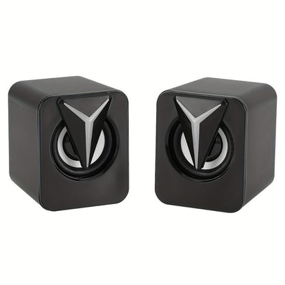 USB Powered Computer Speakers 2.0 Mini Stereo Desk Audio System with RGB Lights, Volume Control, 3.5mm AUX Input, HiFi Sound for PC, Laptop, Tablet & Phone — Plug and Play, No Driver Needed