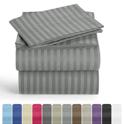Striped Microfiber Sheet Set with 3- or 4-Piece Packages, 11 Colors and Six Bed Size Options