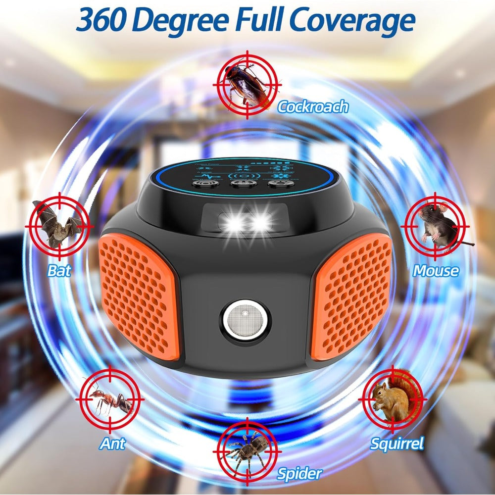 360° Ultrasonic Pest Repeller Indoor Plug-In Mouse Rat Repellent with LED Strobe Light & Ultrasound Speaker Roach Spider Insect Deterrent for House Attic Garage 1/2 Pack