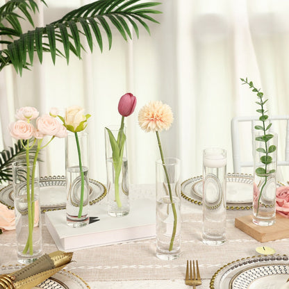 Fifteen-Piece Clear Glass Cylinder Vase Set with 7.5-Inch Height, 1.7-Inch Diameter and Stable Round Base