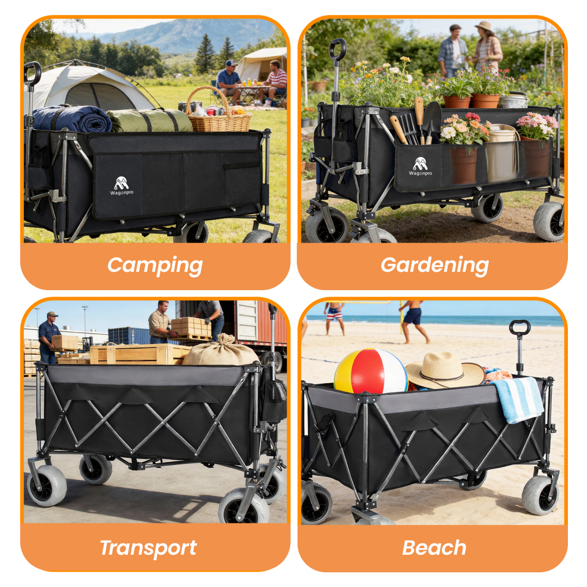 Heavy Duty Folding Wagon 52 Inch Utility Cart 560 lbs Capacity Collapsible Beach Wagon with Ultra-Stable Frame for Garden Sports Camping Outdoor