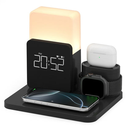 Wireless Charging Station, 3-in-1 Bedside Dock with Alarm Clock for iPhone and Samsung Galaxy Phones