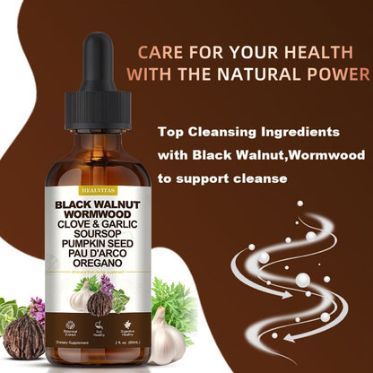Black Walnut Wormwood Tincture 2 fl oz — Gut Health & Colon Cleanse Herbal Drops with Soursop, Oregano, Garlic & Berberine | Alcohol-Free Liquid Supplement for Digestive Support & Immune Health