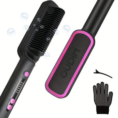 Ionic Hair Straightener Brush Anti-Scald – Precise Temperature Control Auto Shut-Off Straightening Comb Flat Iron for Women All Hair Types – Rose Gold, Black, Gift for Her