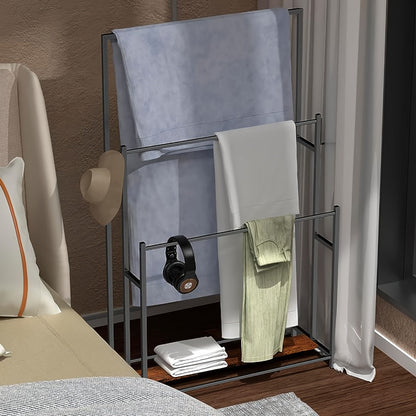 Three-Tier Freestanding Towel Rack in Small or 47-Inch Black Floor-Standing Configurations