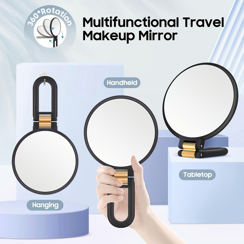 Black Handheld Magnifying Mirror with 360-Degree Adjustable Handle and Compact Travel Format, 80X Checkout Label