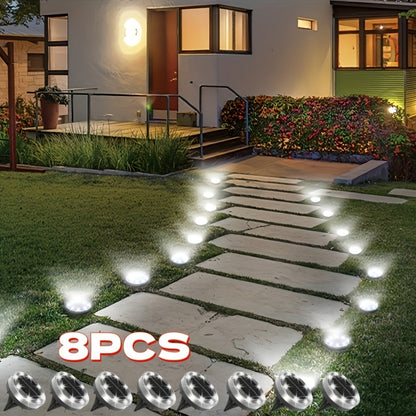 Solar Ground Lights 8 Pack 8-LED - Ultra Bright Semi-Recessed Outdoor Floor Lights for Garden Pathway Driveway Deck Staircase Pool, Warm White Dusk to Dawn Solar Step Lights Weatherproof