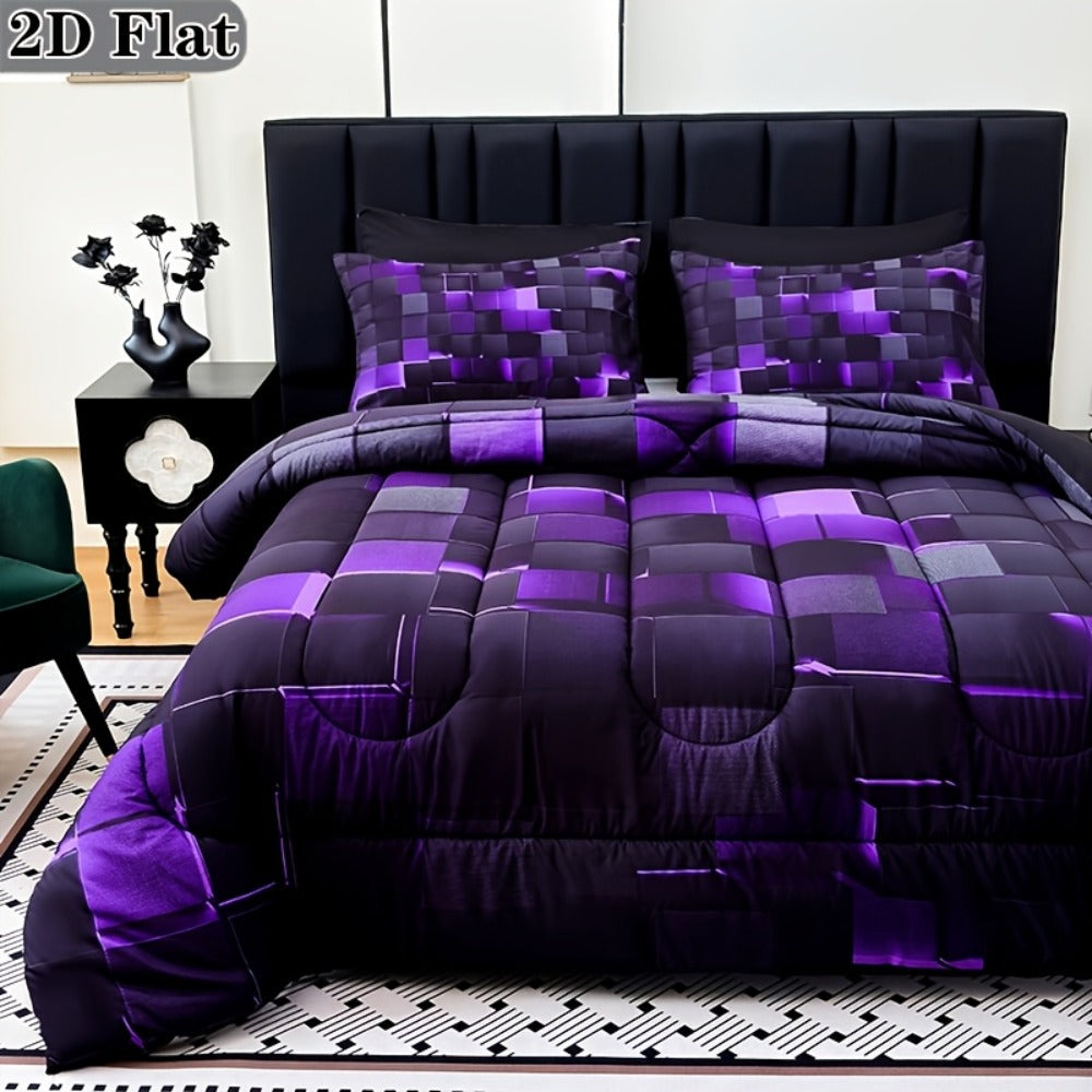 Checkered Quilt Bedding Set in Five Color Designs with Twin, Full, Queen and King Checkout Sizes