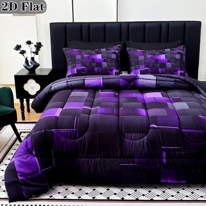 Checkered Quilt Bedding Set in Five Color Designs with Twin, Full, Queen and King Checkout Sizes