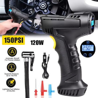 Portable Air Compressor 5200mAh – Wireless Rechargeable Tire Inflator with Digital Pressure Gauge for Car, Bicycle & Ball, Auto Shut-Off, USB Charging, Compact Cordless Air Pump