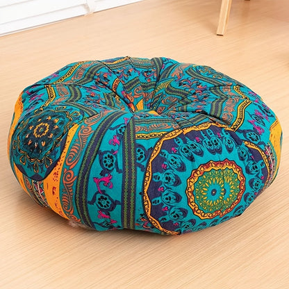 Floor Pillow Round Bohemian Thick Cushion Vintage Floral Pattern Boho Meditation Seat Pad Fade Resistant Cotton Filled Decorative Pouf for Living Room Bedroom All Seasons