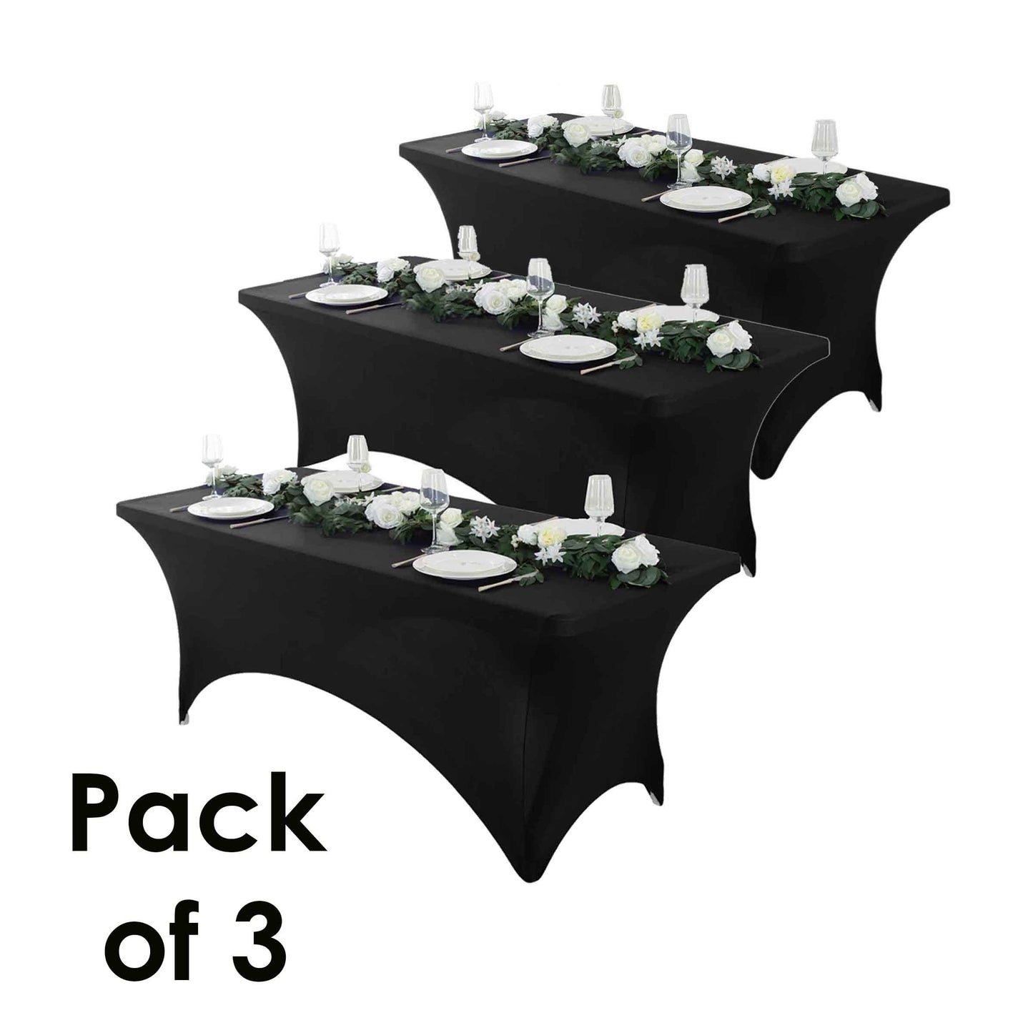 Tablecloth Fitted Stretch Cover Set for 4, 6 or 8-Foot Rectangle Tables in 3 or 5-Piece Packs