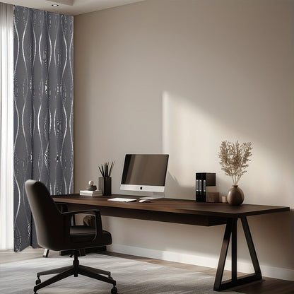 Two-Panel Wave-Line Foil Print Blackout Curtains in 10 Colors with 42- or 52-Inch Width Options