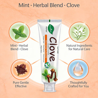 100g Mint and Clove Herbal Toothpaste Tube with Flip-Top Cap, Front-Label Ingredients and One-Piece Pack