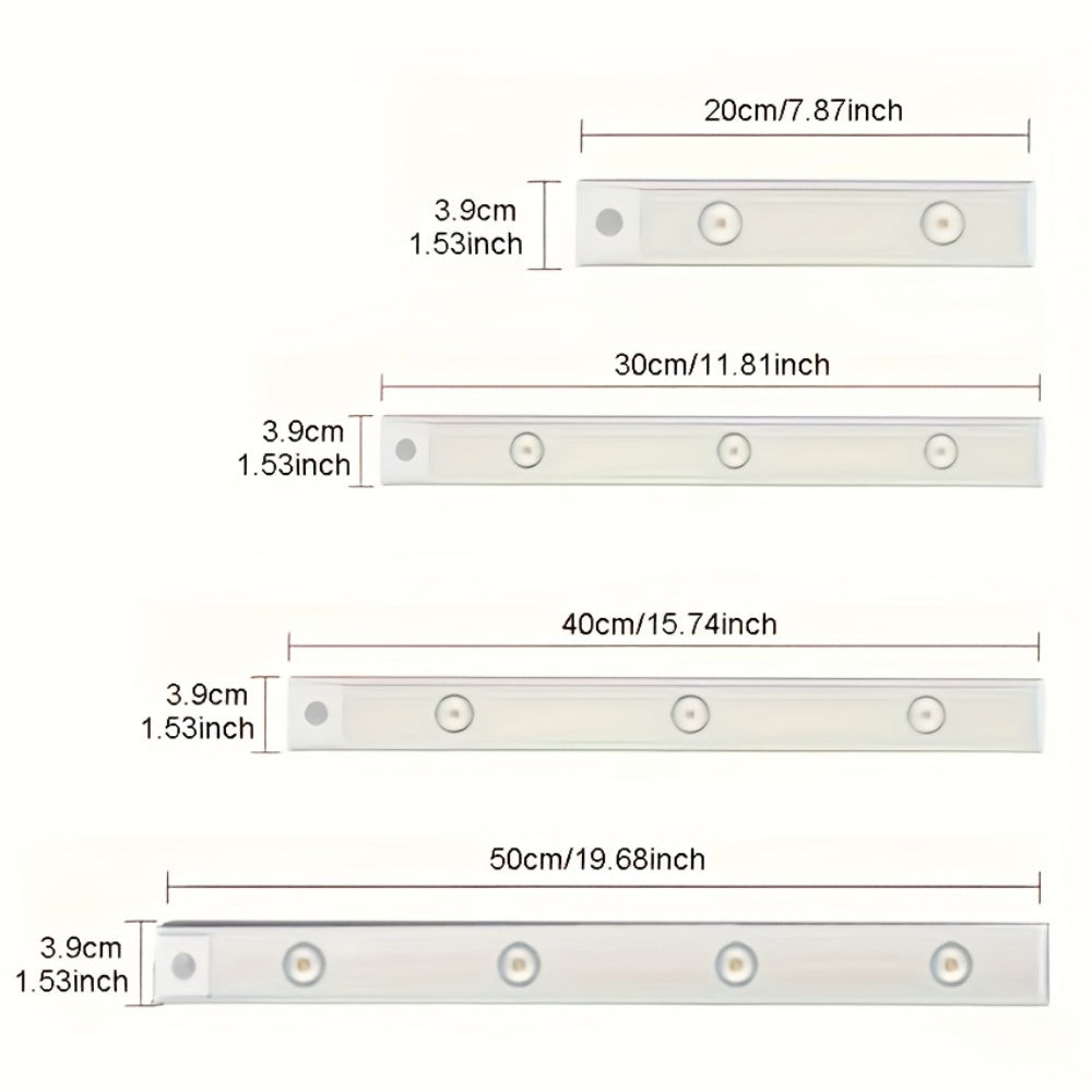 LED Strip Light Motion Sensor Bar with USB Rechargeable Power, Three White Tones, 20–50cm Sizes and One or Two Packs