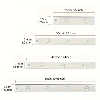 LED Strip Light Motion Sensor Bar with USB Rechargeable Power, Three White Tones, 20–50cm Sizes and One or Two Packs