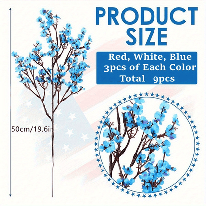 Artificial Flowers Nine-Piece Red White and Blue Baby's Breath Set for Patriotic Table Decor