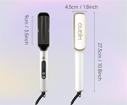 Ionic Hair Straightener Brush Anti-Scald – Precise Temperature Control Auto Shut-Off Straightening Comb Flat Iron for Women All Hair Types – Rose Gold, Black, Gift for Her