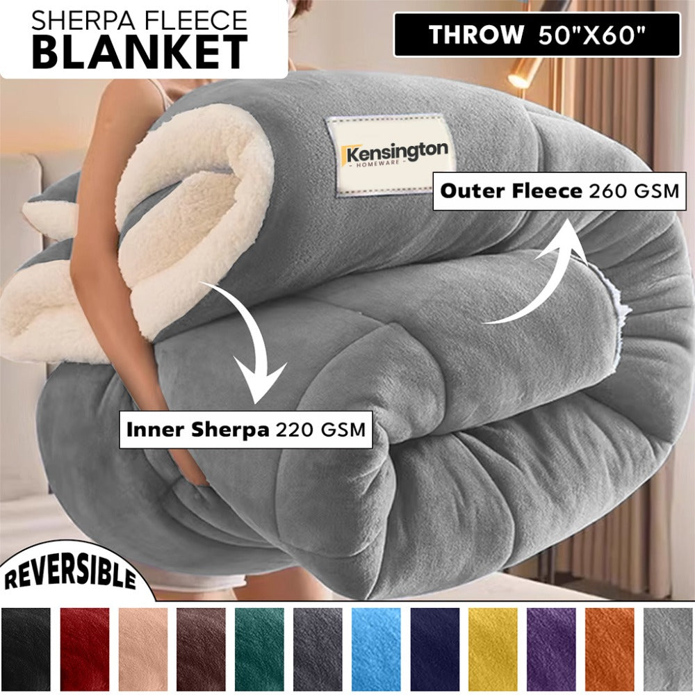 480GSM Sherpa Fleece Blanket – Double-Sided Heavy Warm Throw for Couch, Bed & Travel, Reversible All Season, 13 Colors, 3 Sizes