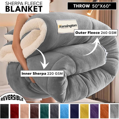 480GSM Sherpa Fleece Blanket – Double-Sided Heavy Warm Throw for Couch, Bed & Travel, Reversible All Season, 13 Colors, 3 Sizes