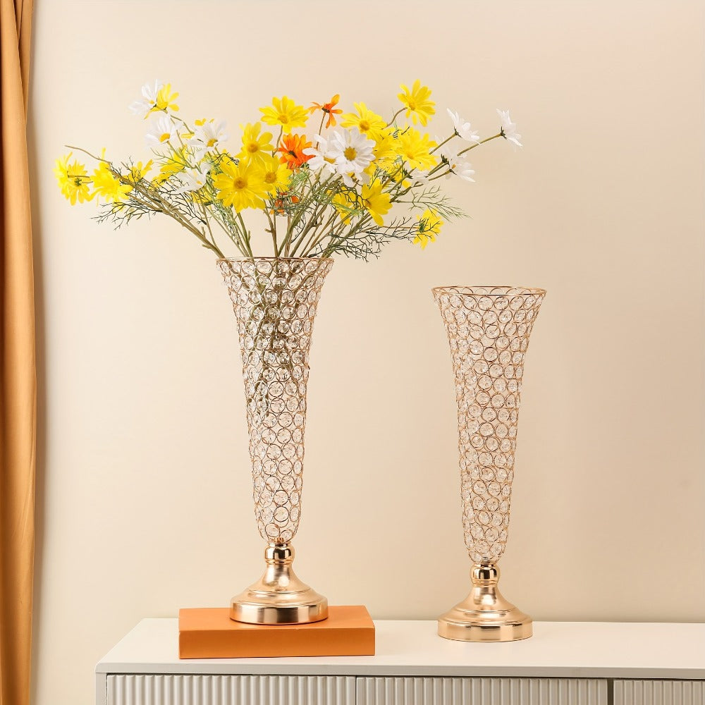 Crystal-Style Trumpet Decorative Vase Set in Gold or Silver and Two- or Ten-Piece Options for Home and Everyday Use