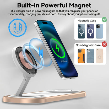 Samsung & iPhone 3-in-1 Wireless Charging Station Foldable 15W Fast Charger for iPhone 17/16/15/14/13/12, Apple Watch Ultra 2/Series 10/9/SE, AirPods Pro 4/3/2 & Samsung Galaxy S25/S24/S23 – 4 Colors Black Gold Silver Blue