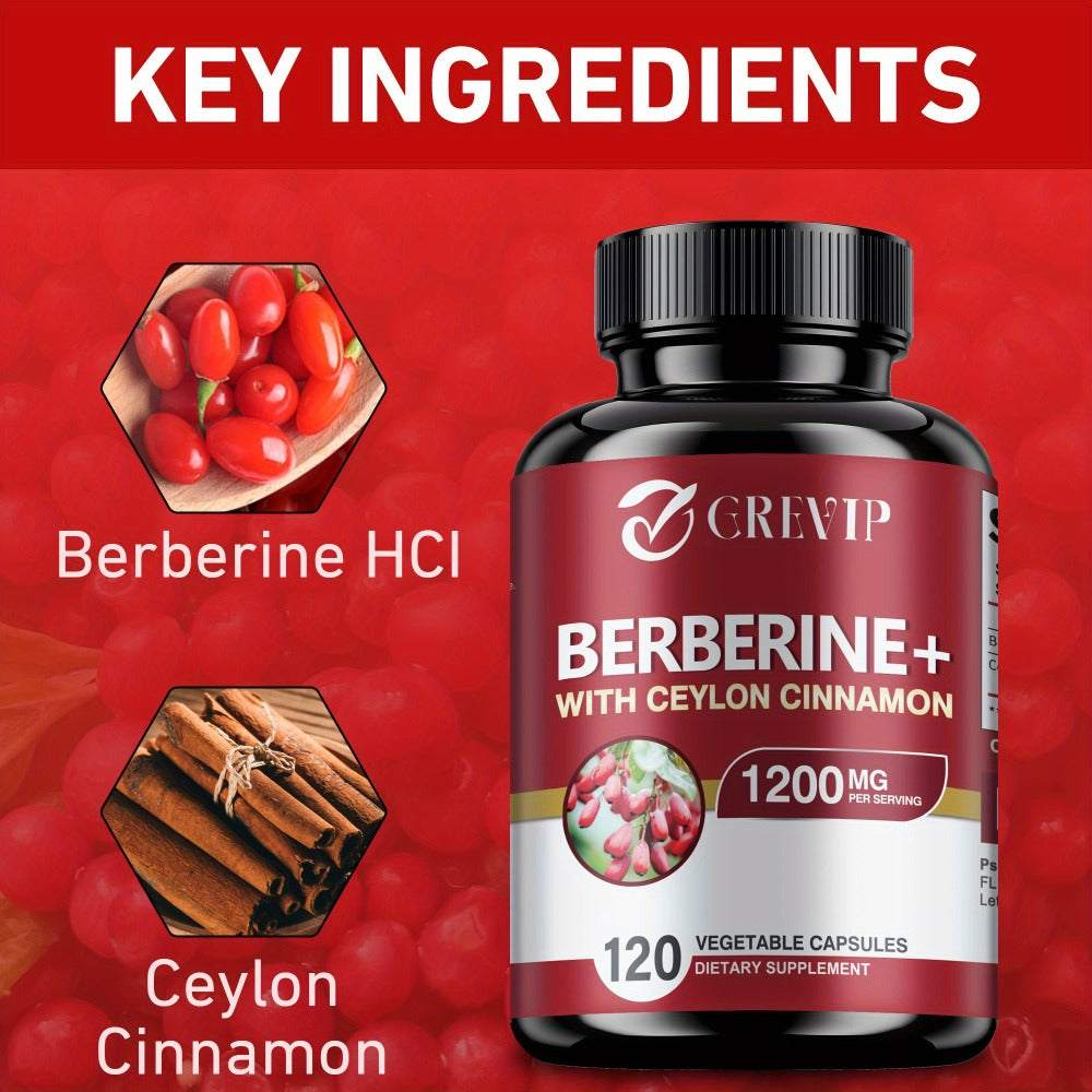 Dietary Supplement Berberine HCl and Ceylon Cinnamon Capsules, 120 Count with Multi-Bottle Options