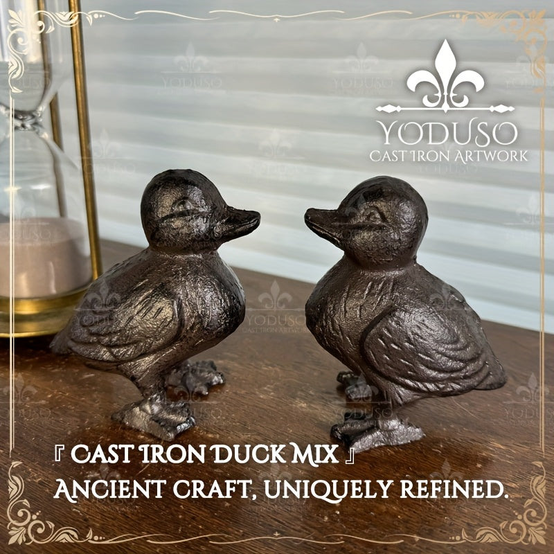 Cast Iron Mother Duck and Duckling Garden Statues in Four Outdoor Lawn Ornament Configurations
