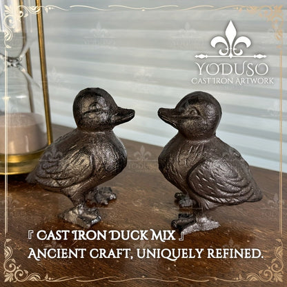 Cast Iron Mother Duck and Duckling Garden Statues in Four Outdoor Lawn Ornament Configurations