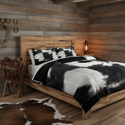 Western Cowhide Print Comforter and Pillowcase Set in Dark Gray with Twin, Full, Queen or King Sizes