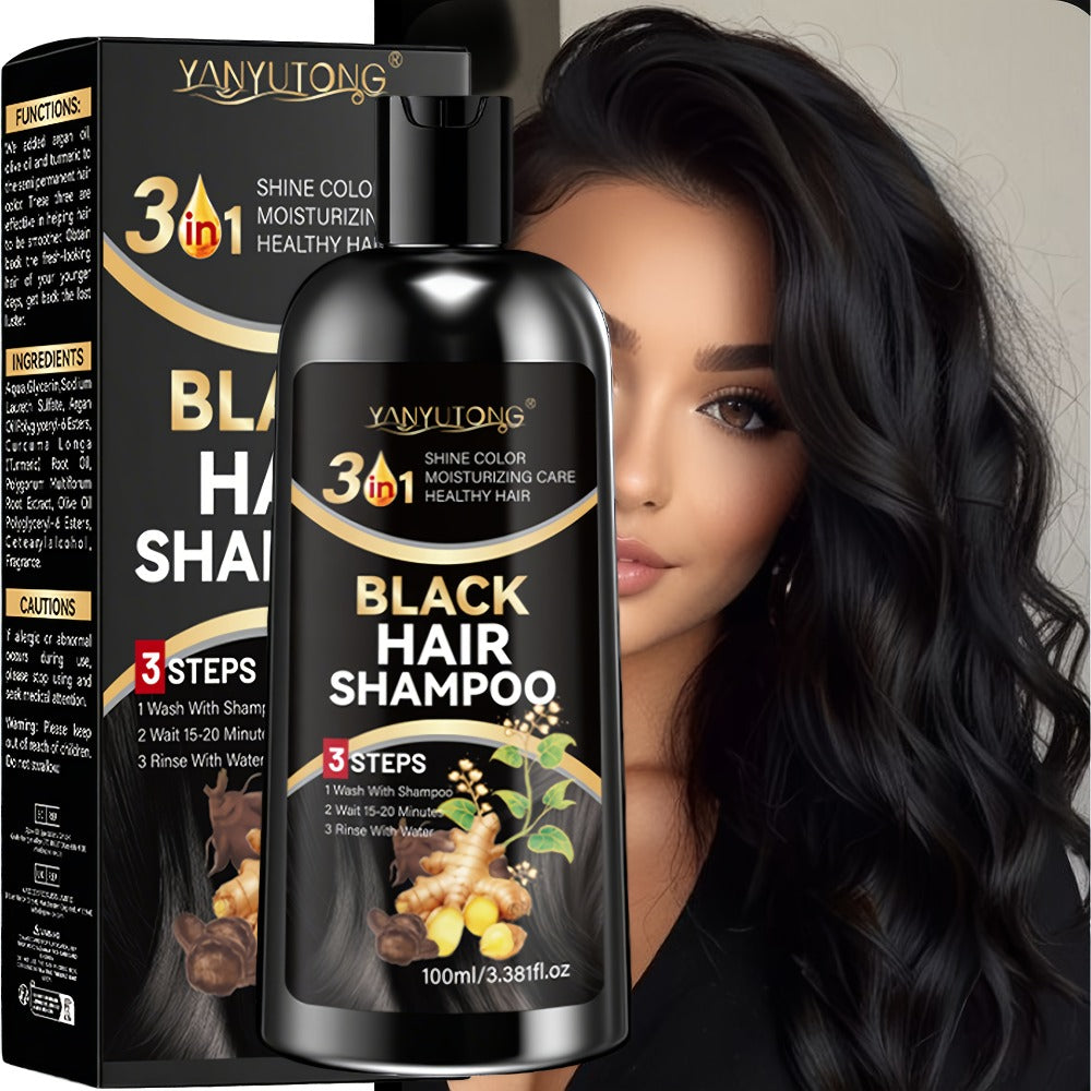Hair Dye Shampoo, YANYUTONG 100ml Black 3-in-1 Bottle with Three-Step Package Directions for Home Use