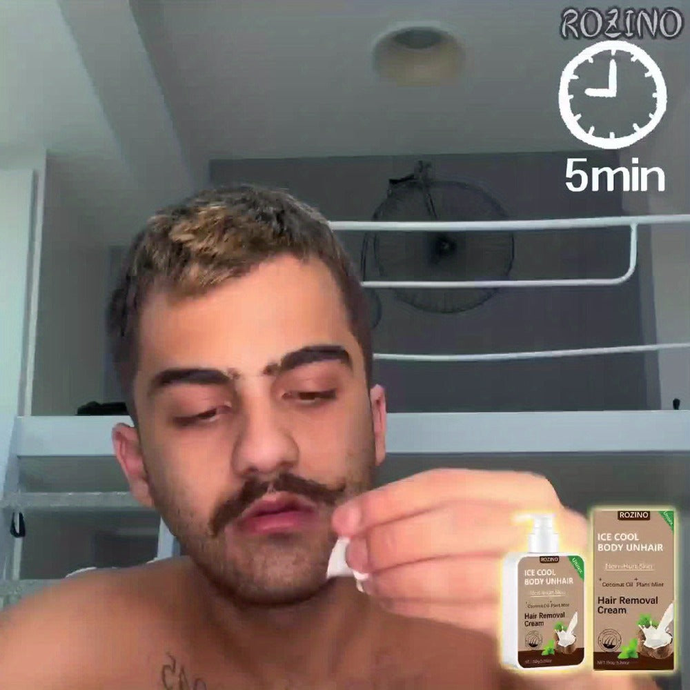 Hair Removal Cream ROZINO 150g Coconut and Mint Pump Bottle with Carton for External Body Grooming