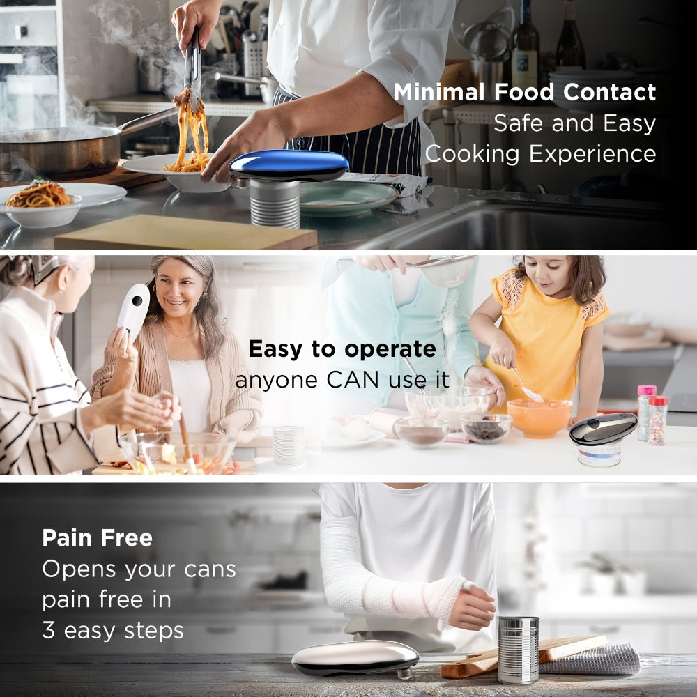 Electric Can Opener One Touch – Automatic 360° Rotation for All Can Sizes, Smooth Safe Edge, Battery Operated, Ideal for Seniors & Arthritic Hands, Kitchen Gadget