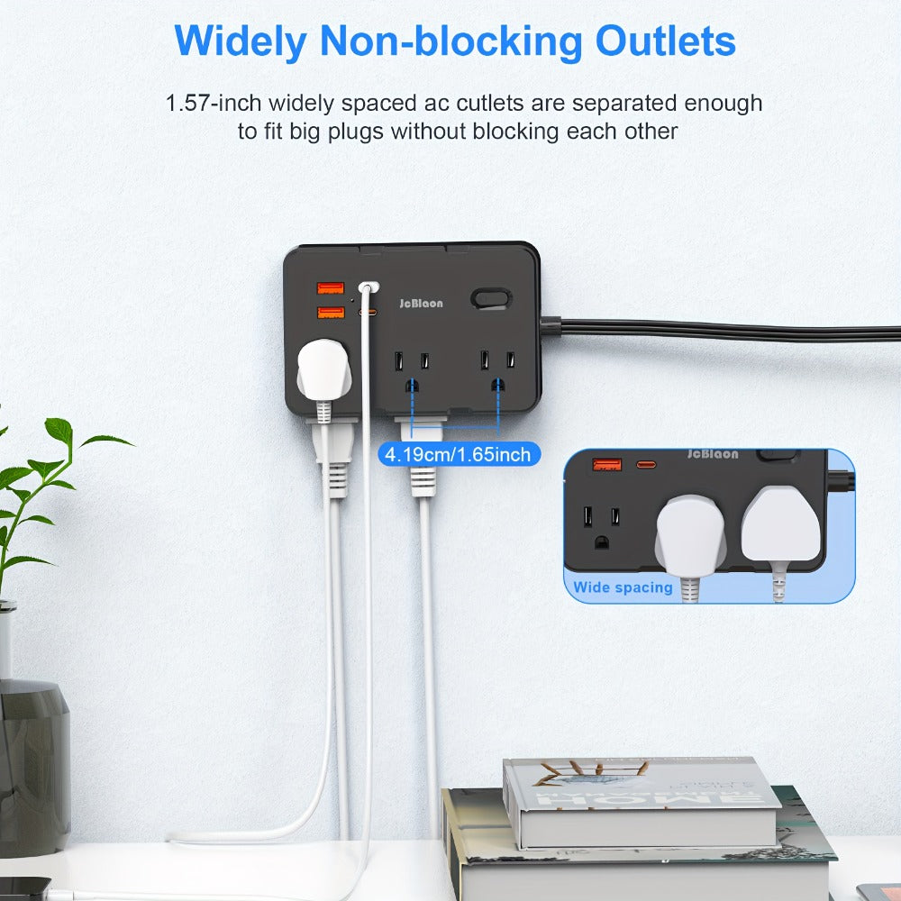 Flat Plug Extension Cord Surge Protector 10-in-1 with 6 AC Outlets 2 USB-C 2 USB-A Ports 5ft Ultra Thin Power Strip 5V/3.1A Wall Mount Charging Station for Home Office Dorm – Black & White
