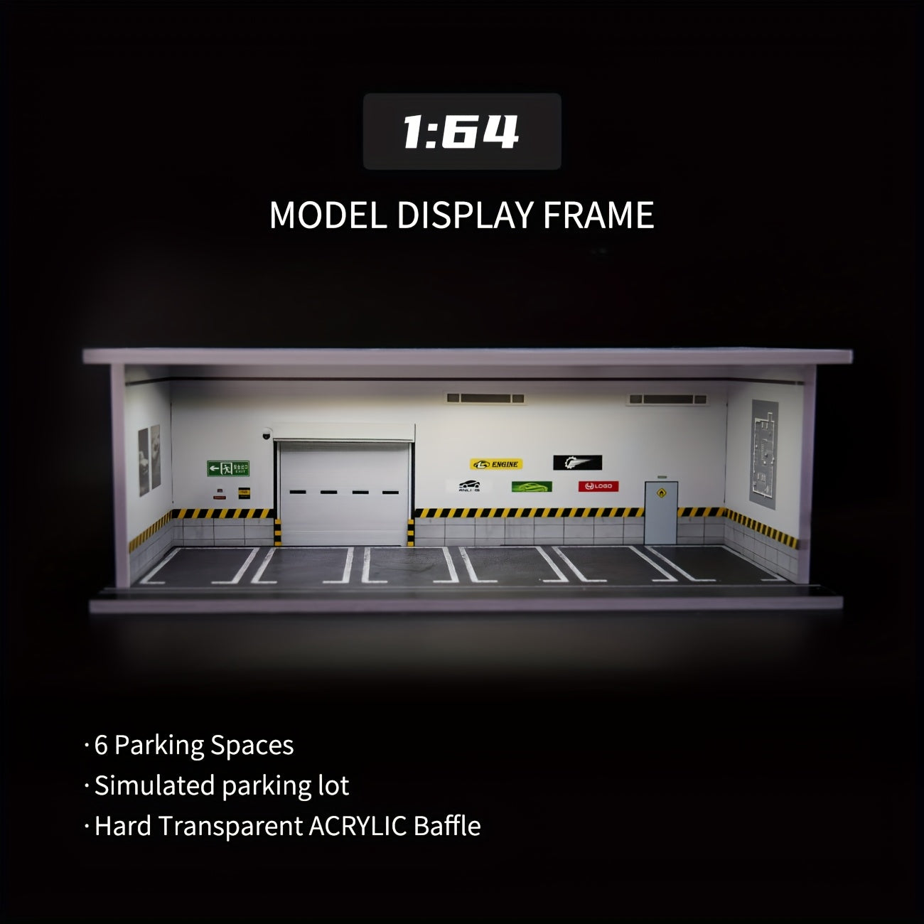 1:64 Diecast Car Display Case with LED Lighted Garage Diorama – Expandable Showcase for 6 Model Cars, Clear Acrylic Cover, Dustproof Collector Gift for Men
