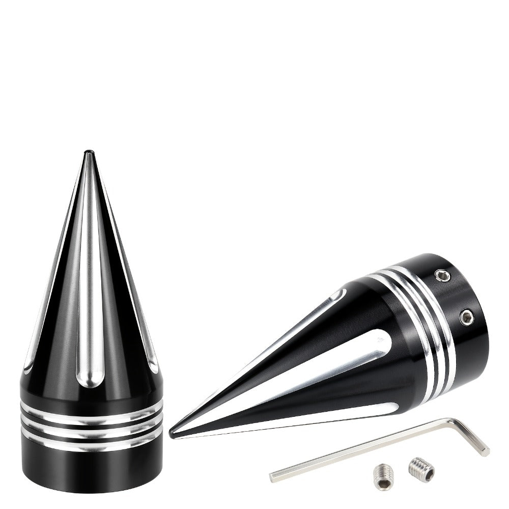 CNC Spike Motorcycle Front Axle Nut Covers Caps 3.6" – Fits Harley Touring Street Glide Road King Electra Glide Tri Glide 2008-Later, Black & Silvery
